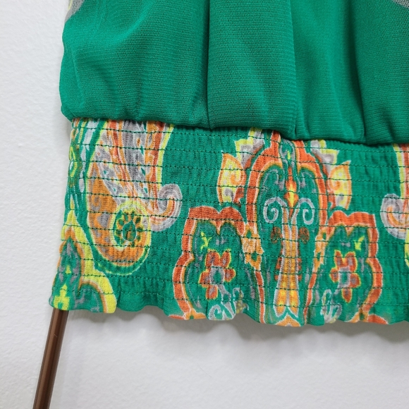 INC Top Blouse Short Sleeve Scoop Neck Smocked Green Ruffled Size Medium … - Picture 6 of 14